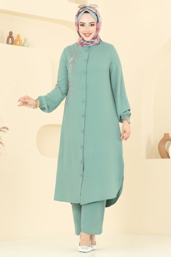 moda selvim Taş İşlemeli Tesettür Takım 440DVL817 Mint - Thumbnail