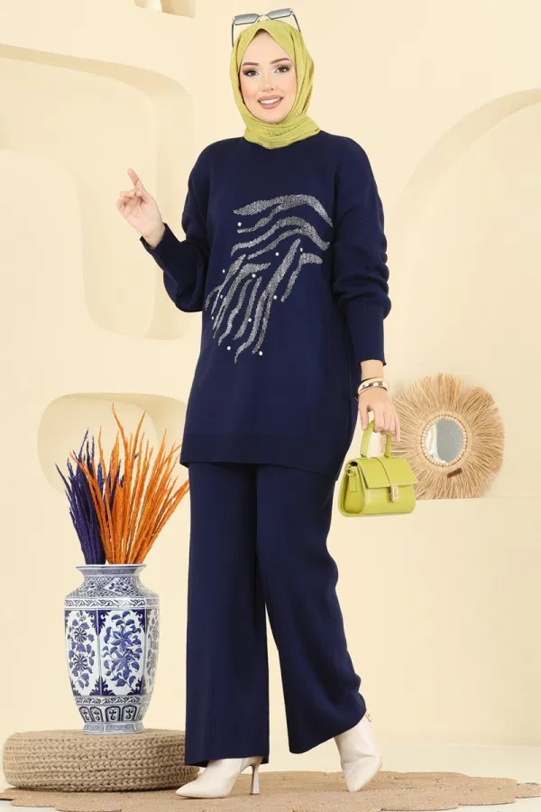 Modaselvim Kombin Taş İşlemeli Triko Takım 1106MT581 Laci