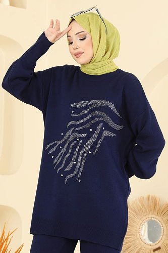 moda selvim Taş İşlemeli Triko Takım 1106MT581 Laci - Thumbnail