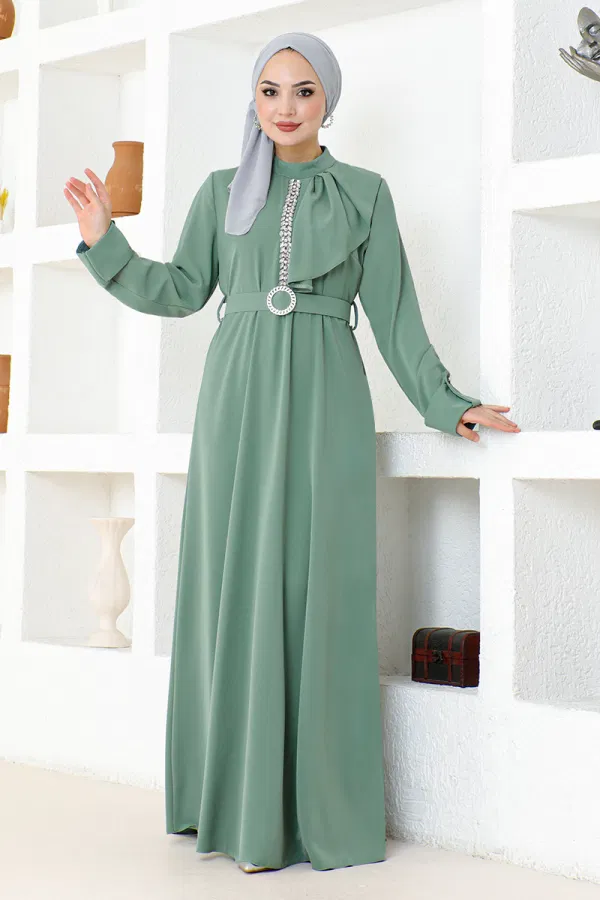 Modaselvim SEPETTE NET %20+%20 İNDİRİM Taş Kemerli Abiye SHD5326-M Çağla