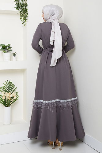 moda selvim Taş Şerit Detaylı Abiye 1353MP806 Antrasit - Thumbnail