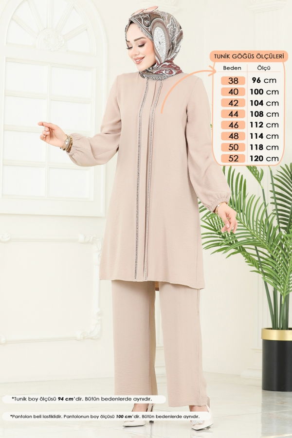 Modaselvim Kombin Taş Şeritli Tesettür Takım 367DVL817 Açık Vizyon
