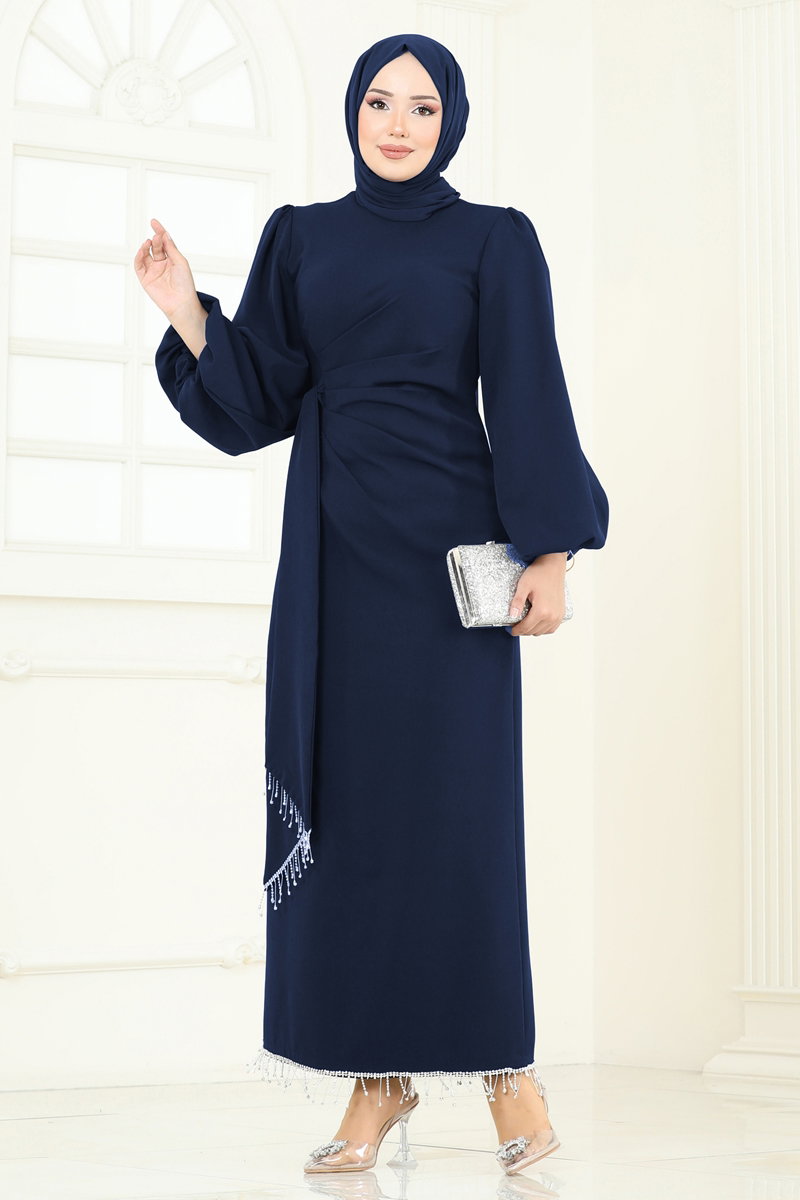 Taşlı Abiye Elbise 6225BSK463 Açık Laci
