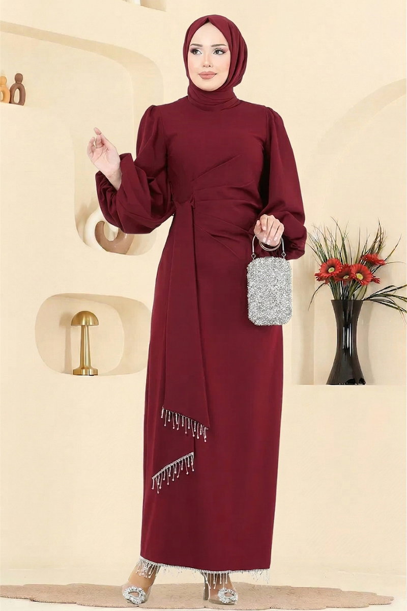 Taşlı Abiye Elbise 6225BSK463 Bordo