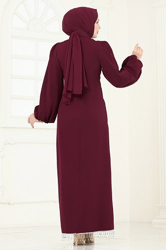 moda selvim Taşlı Abiye Elbise 6225BSK463 Bordo - Thumbnail