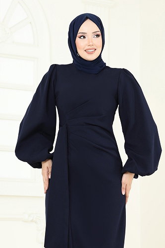 moda selvim Taşlı Abiye Elbise 6225BSK463 Koyu Laci - Thumbnail