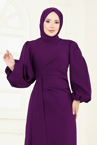 moda selvim Taşlı Abiye Elbise 6225BSK463 Mor - Thumbnail