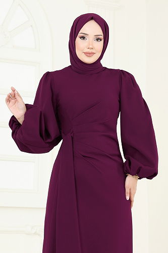 moda selvim Taşlı Abiye Elbise 6225BSK463 Mürdüm - Thumbnail