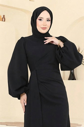 moda selvim Taşlı Abiye Elbise 6225BSK463 Siyah - Thumbnail