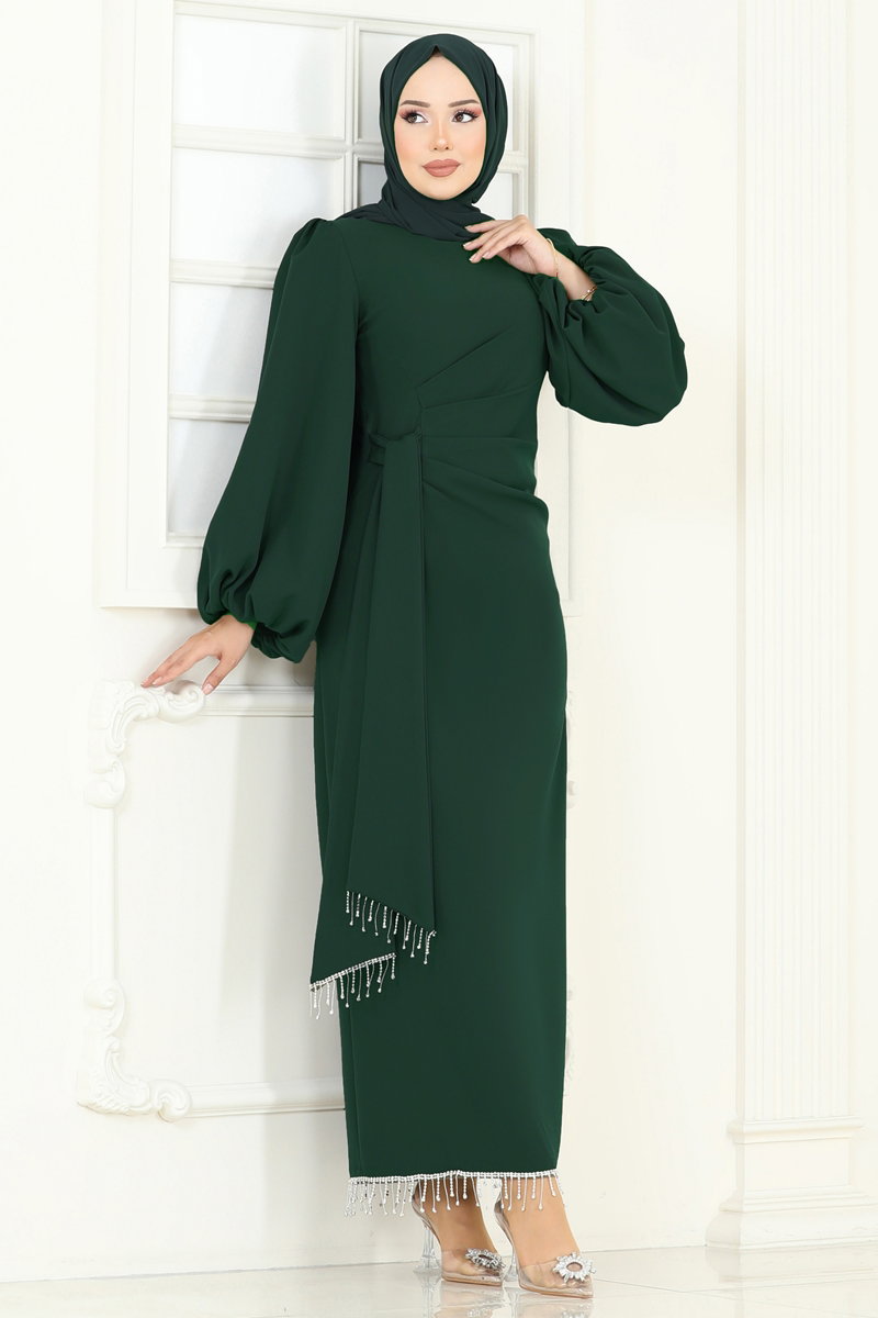 Taşlı Abiye Elbise 6225BSK463 Zümrüt