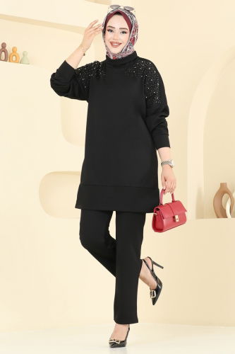 A.Y.D. - Taşlı Degaje Yaka Takım 2711AYD574 Siyah