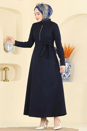 moda selvim Taşlı Düğme Detaylı Elbise 4179ZNN863 Laci - Thumbnail