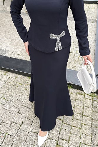 moda selvim Taşlı Fiyonk Detaylı Takım 4699ALGK1170 Laci - Thumbnail