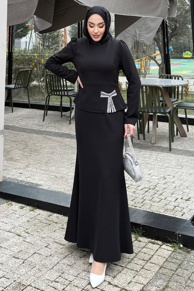 Taşlı Fiyonk Detaylı Takım 4699ALGK1170 Siyah