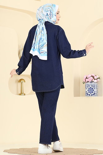 moda selvim Taşlı Kot 2 li Takım 370ORG1169 Koyu Kot - Thumbnail