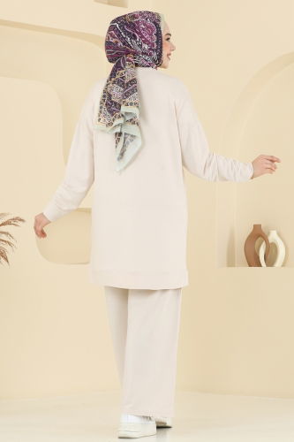 moda selvim Taşlı Nervür Tesettür Takım 2699AYD574 Taş - Thumbnail