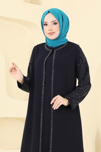 moda selvim Taşlı Petek Kumaş Abiye Elbise 2003OZT1013 Laci - Thumbnail