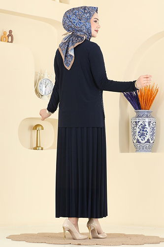 moda selvim Taşlı Pilise Etekli Takım 5581ZNN863 Laci - Thumbnail