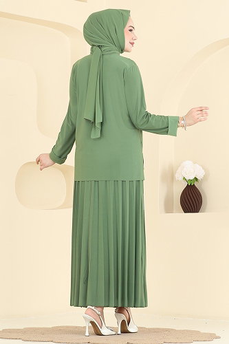 moda selvim Taşlı Pilise Etekli Takım 5581ZNN863 Mint - Thumbnail