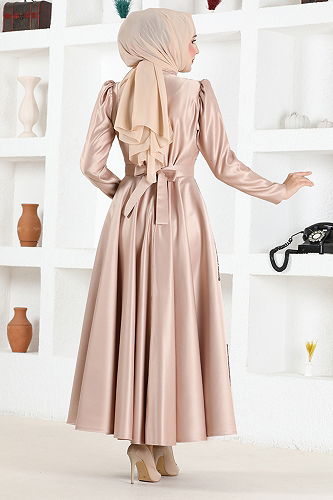 moda selvim Taşlı Saten Abiye MSL6502-M Vizyon - Thumbnail
