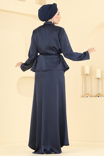 moda selvim Taşlı Saten Şık Takım 8312AB368 Laci - Thumbnail