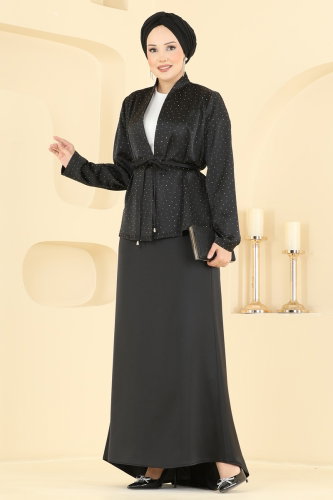 A.B. - Taşlı Saten Şık Takım 8312AB368 Siyah
