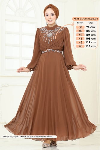 moda selvim Taşlı Şifon Abiye 8010AB368 Bakır - Thumbnail