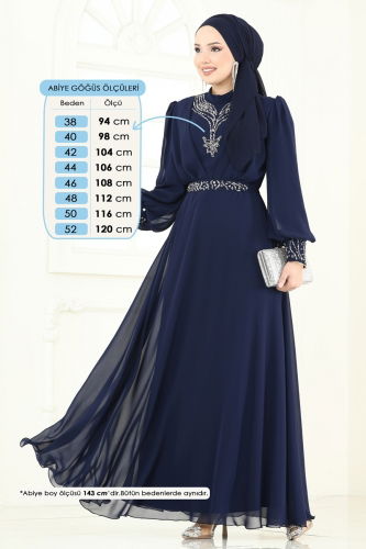 moda selvim Taşlı Şifon Tesettür Abiye 7084ABK1075 Laci - Thumbnail