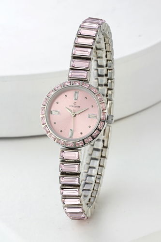 C.L.S.K. - Taşlı Şık Kol Saati 8746CLSK1184 Gümüş&Pembe