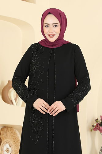moda selvim Taşlı Takım Görünümlü Elbise 7018OZT1013 Siyah - Thumbnail