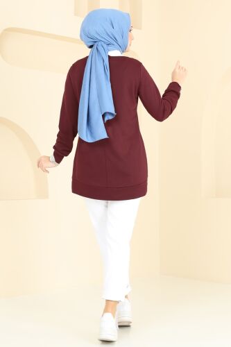 Teddy Baskılı Tesettür Tunik 2609SL432 Bordo - 4