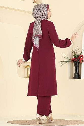 moda selvim Tek Cepli Krep Takım 2774MH427 Bordo - Thumbnail