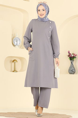 moda selvim Tek Cepli Krep Takım 2774MH427 Gri - Thumbnail