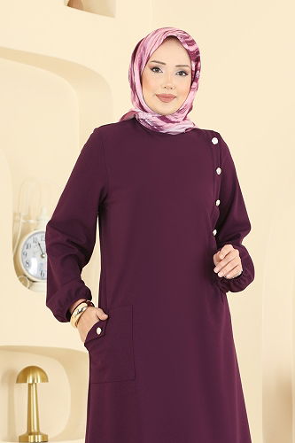 moda selvim Tek Cepli Krep Takım 2774MH427 Mürdüm - Thumbnail