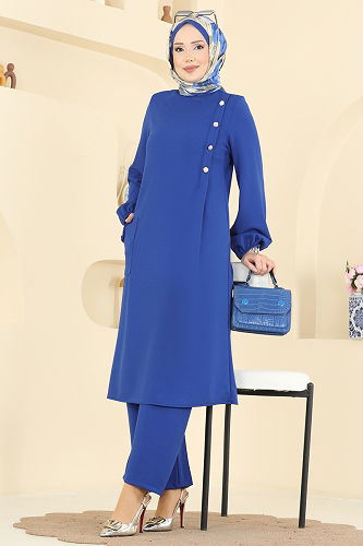 moda selvim Tek Cepli Krep Takım 2774MH427 Saks - Thumbnail