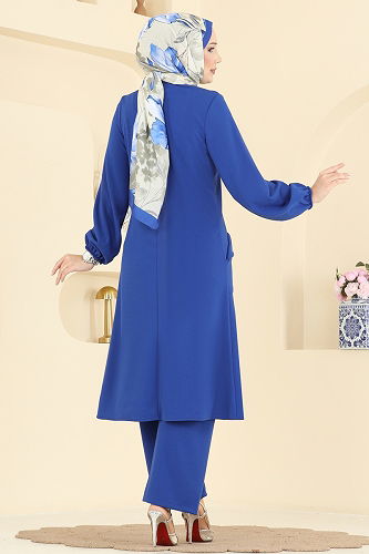 moda selvim Tek Cepli Krep Takım 2774MH427 Saks - Thumbnail