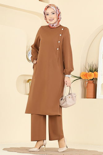 moda selvim Tek Cepli Krep Takım 2774MH427 Taba - Thumbnail