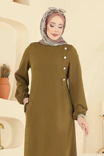 moda selvim Tek Cepli Krep Takım 2774MH427 Yağ Yeşili - Thumbnail