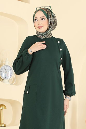 moda selvim Tek Cepli Krep Takım 2774MH427 Zümrüt - Thumbnail