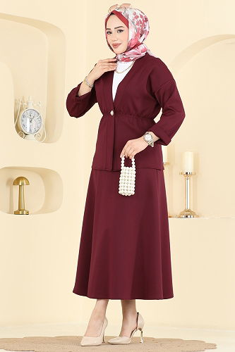 moda selvim Tek Düğmeli Scuba Takım 2788AYD574 Bordo - Thumbnail