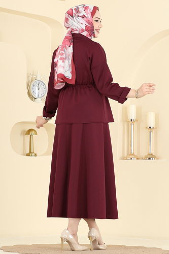 moda selvim Tek Düğmeli Scuba Takım 2788AYD574 Bordo - Thumbnail