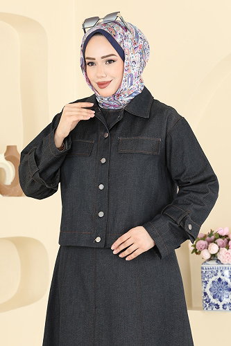 moda selvim Tensel 2 li Kemerli Takım 4118FVN1181 Koyu Kot - Thumbnail