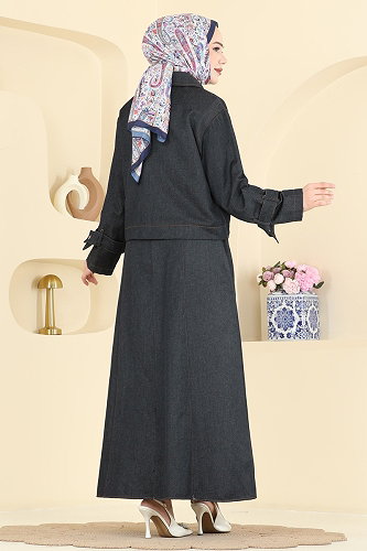 moda selvim Tensel 2 li Kemerli Takım 4118FVN1181 Koyu Kot - Thumbnail