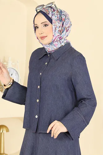 moda selvim Tensel Etekli 2 li Takım 6287BSK463 Koyu Kot - Thumbnail