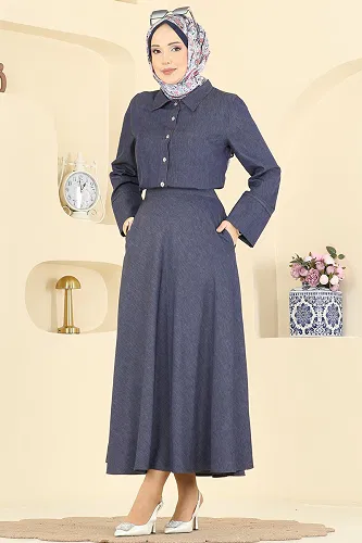 moda selvim Tensel Etekli 2 li Takım 6287BSK463 Koyu Kot - Thumbnail