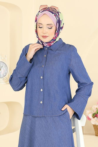 moda selvim Tensel Etekli İkili Takım 6287BSK463 Kot - Thumbnail