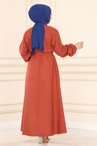 moda selvim Terikoton Mevlana Elbise 3444ALG474 Bakır - Thumbnail
