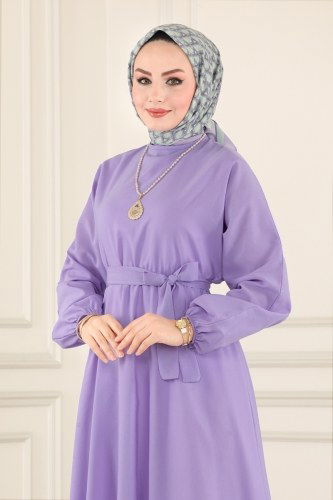 moda selvim Terikoton Mevlana Elbise 3444ALG474 Lila - Thumbnail