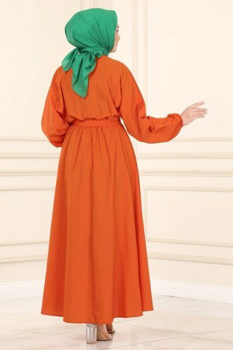 moda selvim Terikoton Mevlana Elbise 3444ALG474 Oranj - Thumbnail