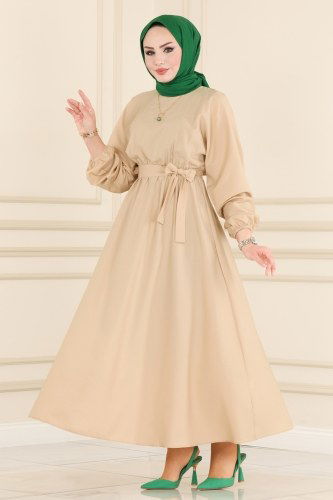 moda selvim Terikoton Mevlana Elbise 3444ALG474 Taş - Thumbnail